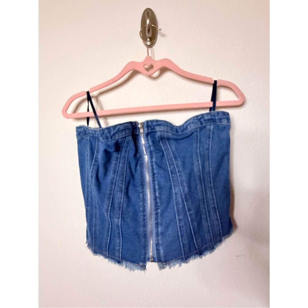 Jessica Simpson Blue Denim Corset Top with Front Zip